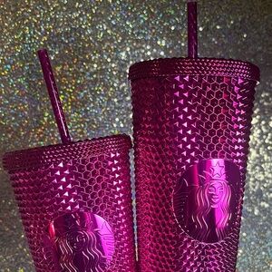 (2) Starbucks Fuchsia Chrome Studded Tumblers - NWT